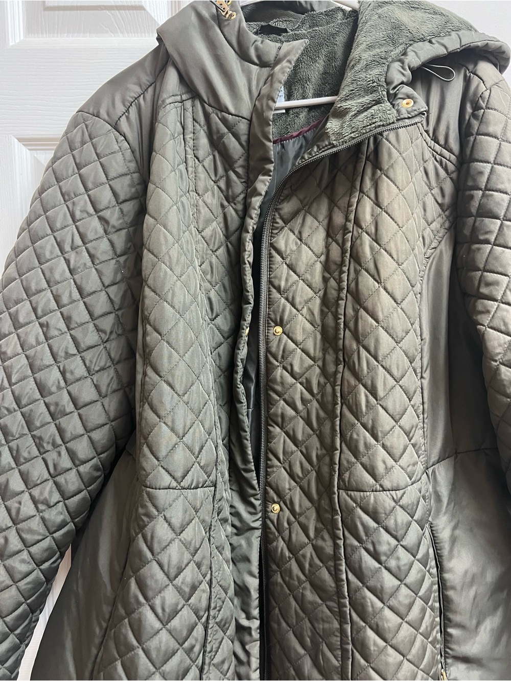 Quilted Hooded Puffer Coat in Olive Green by Catherine’s size 2X